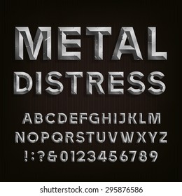 Metal effect beveled distressed letters, numbers and punctuation marks. Stock vector for your headlines, posters etc.