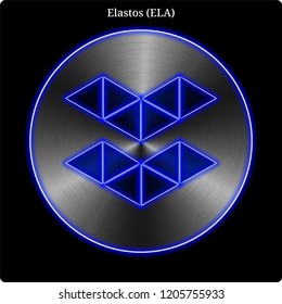 Metal Elastos (ELA) cryptocurrency coin with blue neon glow.