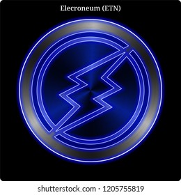 Metal Elecroneum (ETN) cryptocurrency coin with blue neon glow.
