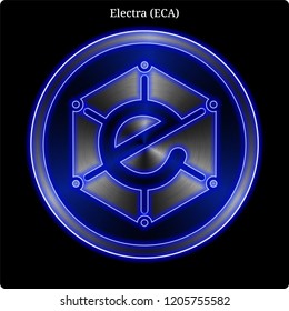 Metal Electra (ECA) cryptocurrency coin with blue neon glow.