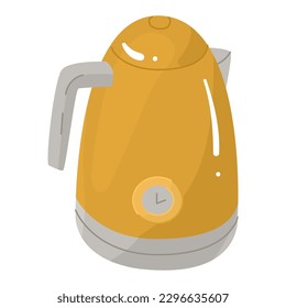 Metal electric kettle in retro style with a round water temperature indicator. A device for boiling water and keeping beverages warm. Vector illustration. Isolated object on white background.