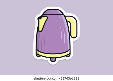 Metal Electric Kettle Sticker vector illustration. Food and drink object icon concept. Breakfast kettle with closed lid sticker vector design. Kitchen appliance concept symbol.