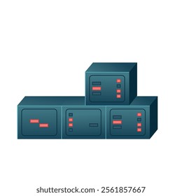 Metal electronic box of spaceship with neon elements. Element for creating background.