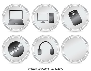 Metal electronics circle icon set. Vector illustration.
