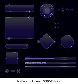  Metal elements and frames for games. Neon elements for games, frames and buttons. Vector illustration