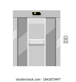 Puerta de ascensor metálico en un edificio de oficinas. Ascensor con un botón. Ilustración plana del vector