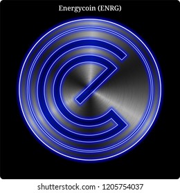 Metal Energycoin (ENRG) cryptocurrency coin with blue neon glow.