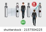 Metal Entrance Control with Facial Recognition for Employees and Visitor. Vector.