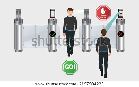 Metal Entrance Control with Facial Recognition for Employees and Visitor. Vector.