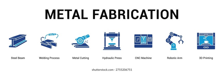Metal Fabrication  Modern and clean web banner illustration vector featuring thematic icons