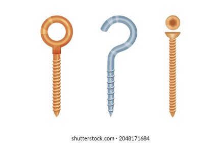 Metal Fastener and Nail as Small Object and Hardware Device Used for Joining Vector Set