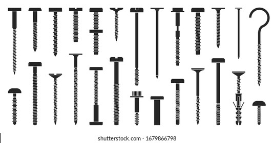 Metal fasteners black vector set icon.Vector illustration isolated, icon metal screw and bolt on white background .black set screw and bolt.