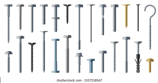 Metal fasteners cartoon vector set icon.Vector illustration isolated, icon metal screw and bolt on white background .Cartoon set screw and bolt.