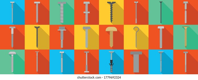 Metal fasteners flat vector set icon.Vector illustration isolated, icon metal screw and bolt on white background .flat set screw and bolt.