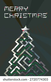 Metal feeling cool árbol de navidad creado por laberinto muestran la atmósfera única Vertical Ilustración vectorial gráfico EPS10