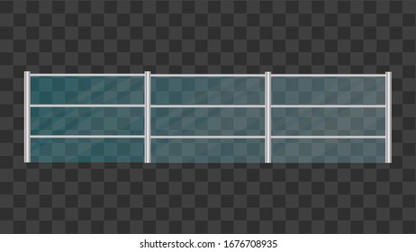 Metal fence with a glass insert. Vector realistic Glass transparent fence.