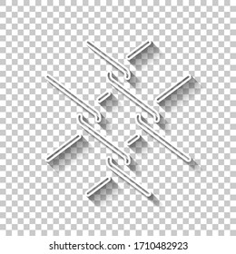Metal fence grid, wire mesh, outline design. White outline sign with shadow on transparent background