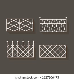 Metal fence made of rods on a white background for construction and design. Cartoon style. Vector illustration