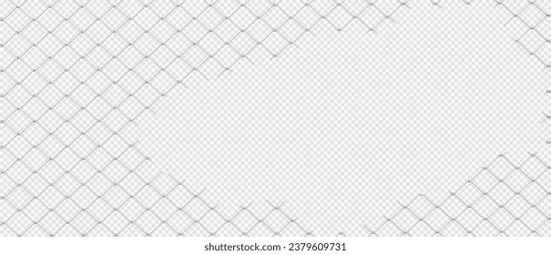 Metal fence panels with welded wire mesh in realistic style. Gate steel chain link template. Protective guard outdoor netting. Vector illustration isolated on white background.