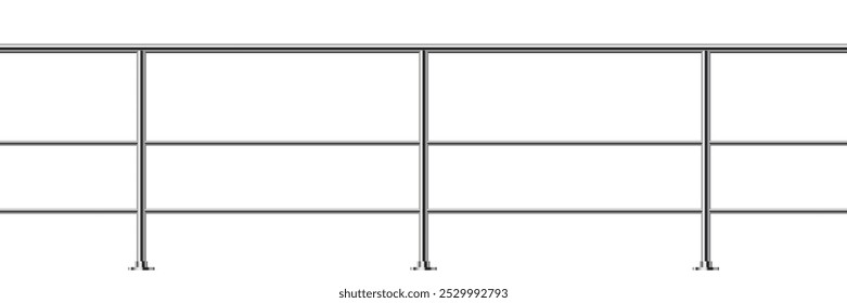 Cerca de metal com trilhos isolados em fundo transparente. Varanda de aço com balaustradas. Ilustração 3D realista do vetor da barreira de ferro, balaustrada das escadas para o design de interiores.