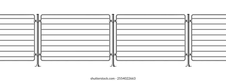 Metal fence with rails isolated on transparent background. Steel balcony with balustrades. Vector realistic 3D illustration of iron barrier, stairs balustrade for interior design.