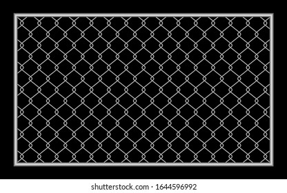metal fence wire mesh isolated on black background, net fence silver steel, mesh silver object illustration, iron barbed wire frame
