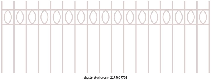 Metal fences, border and wall isolated on white background. Barrier, barbed wire vector graphics. Metal mesh as fencing design park elements. Delimitation of personal territory, space enclosure