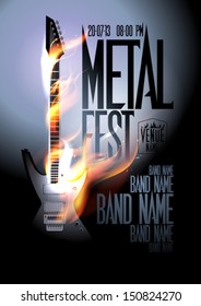 Metal fest design template with burning guitar and place for text. Eps10