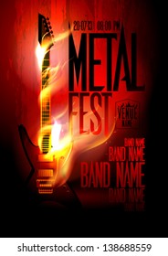 Metal fest design template with guitar in flames and place for text