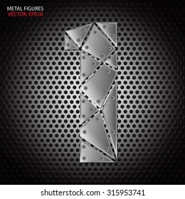 Metal figures one vector on aluminum background