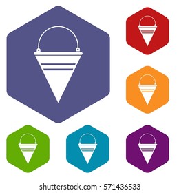 Metal fire bucket icons set rhombus in different colors isolated on white background