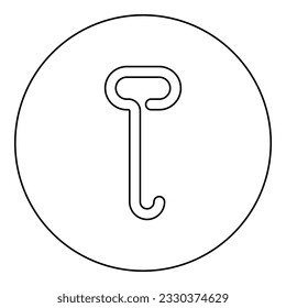 Metal fire poker for coals hook for freight load cargo opening hatches hand transport pull box crate with wood concept rabble icon in circle round black color vector illustration image outline 