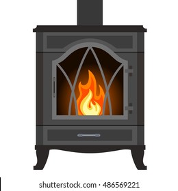 Metal fireplace in flat style isolated on white background. Vector illustration of hearth.