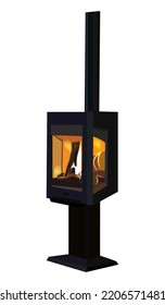 Metal Fireplace Or Hearth With Mantelpiece And Burning Fire Vector Home Decoration