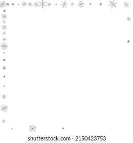 Metal Flake Background White Vector. Confetti Light Texture. Grey Snowflake Flying. Luminous Wintry Pattern.