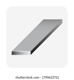 Metal or flat bar vector icon.
Rectangle profile section shape.
That alloy of iron from steel production industry and metallurgy.
For cnc milling, tool, mechanical part and building frame structure.