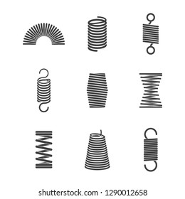 Metal flexible spiral. Suspension steel wire coils vector icon collection