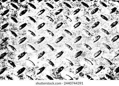 Metal floor surface with rhombus shapes texture vector overlay.  Aluminum dark metal texture background with dirty diamond shapes. Grunge plate metal background.