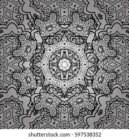 Metal with floral pattern. White pattern. Vector white floral ornament brocade textile pattern. Green background with white elements.