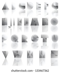 Metal folded alphabet for typographic designs. 3d effects, original font. EPS10, transparency used.