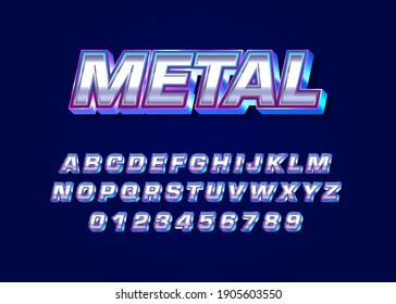 Metal font alphabet collection. Text effect with metallic style for game, movie poster, typography