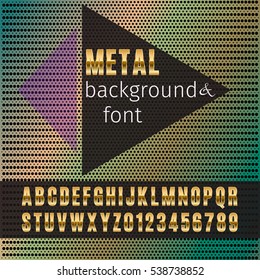 Metal font and background (metal grid). Template for design.