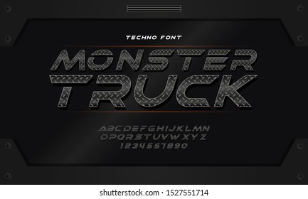 Metal font. Letters with metal textures and shadows. Futuristic iron font. 3D vector illustration.