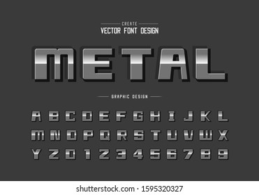 Metal font and reflective alphabet vector, Gradient bold square typeface letter and number design, Graphic text on gray background
