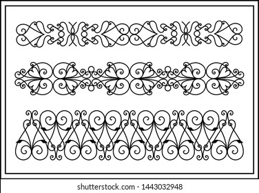 metal forged elements with vintage ornaments. Art forging belongs to the category of manual work. ornamental curl border on white background. 