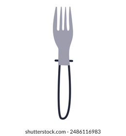Metal fork, illustration, vector on a white background. Travel fork for camping or hiking tools design .
