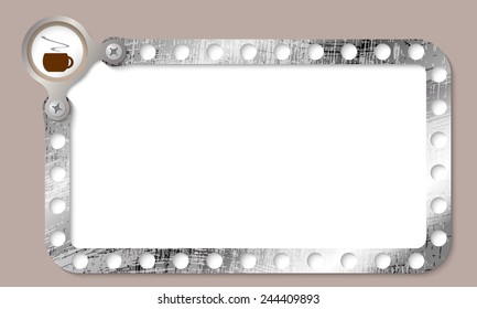 metal frame for any text and cup of coffee