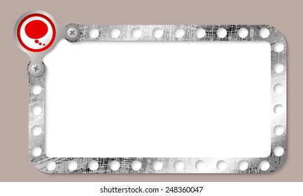 metal frame for entering text and red speech bubble