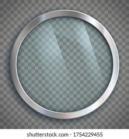Marco metálico con vidrio. Plantilla aislada en un fondo transparente. Fondo vectorial con espacio de copia.