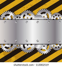 Metal frame on grunge striped cunstruction background vector illustration